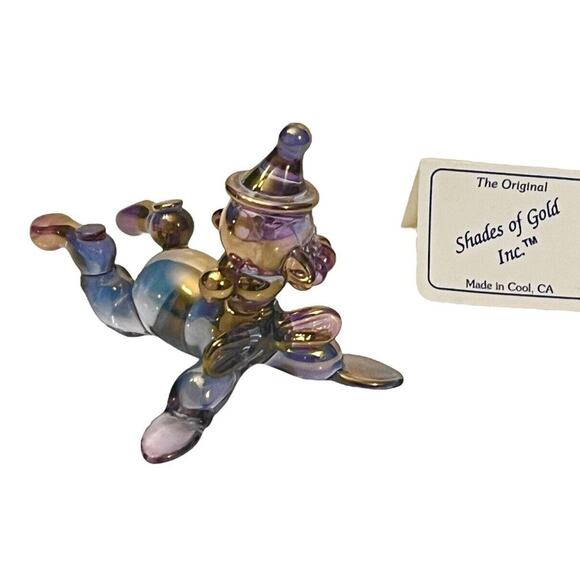 24k Shades Of Gold CLOWN FIGURINE 3" Art Glass One Of A Kind Sculpture + Tag - Picture 7 of 9